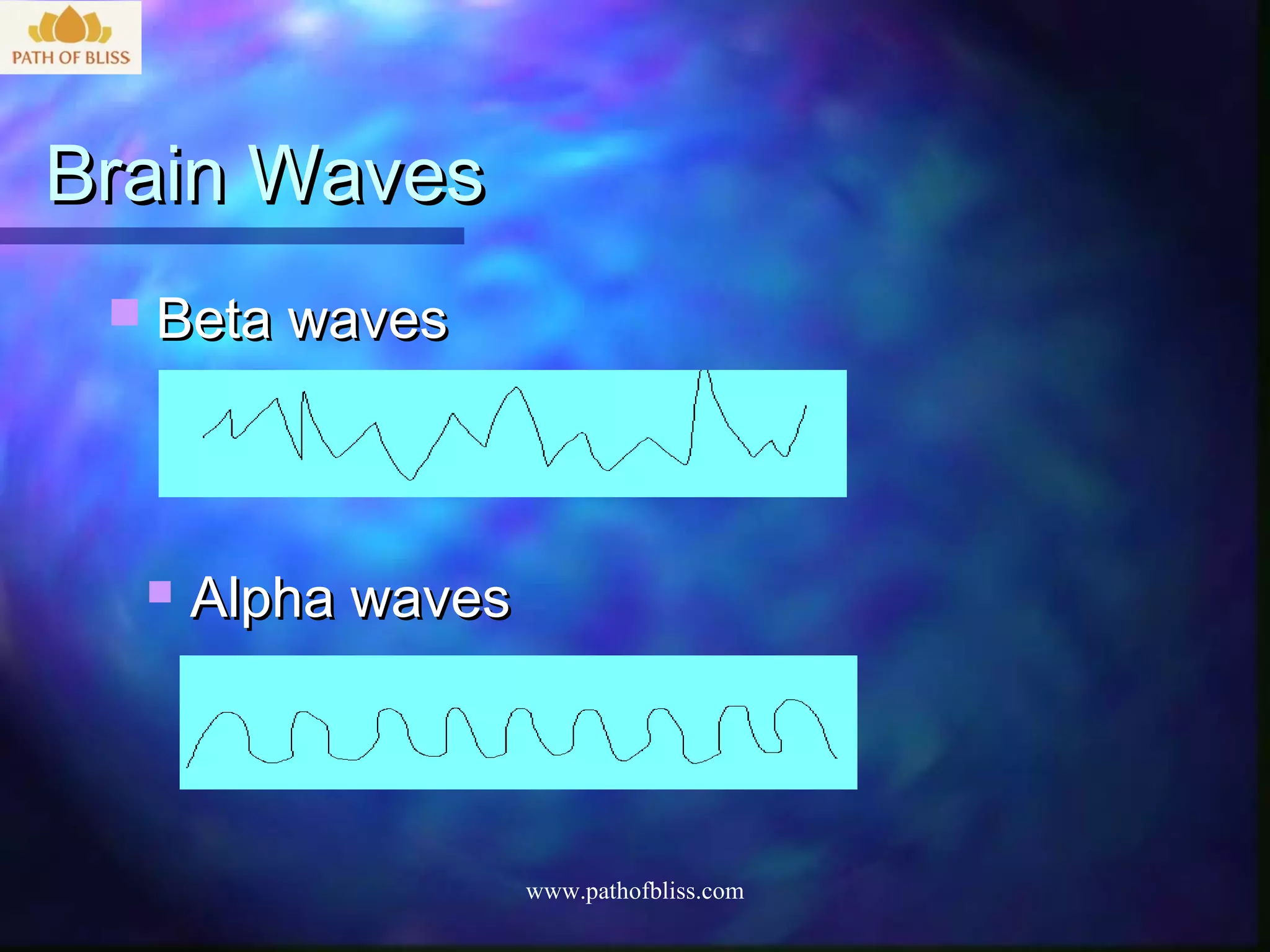 Brain Waves
  Beta waves




     Alpha waves



                    www.pathofbliss.com
 
