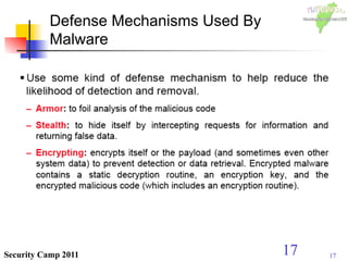 17Security Camp 2011
Defense Mechanisms Used By
Malware
17
 