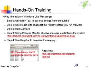 30Security Camp 2011
Hands-On Training:
30
 