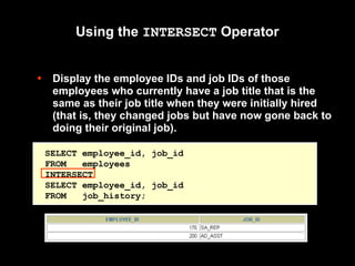 Oracle SET Operators and types Union Union all, MINUS, Intersect | PPT