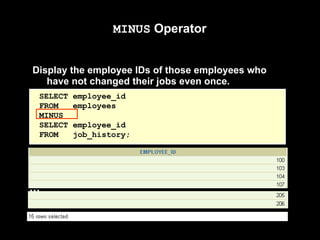 Oracle SET Operators and types Union Union all, MINUS, Intersect | PPT