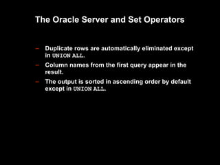 Oracle SET Operators and types Union Union all, MINUS, Intersect | PPT