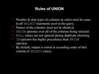 Oracle SET Operators and types Union Union all, MINUS, Intersect | PPT