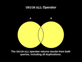 Oracle SET Operators and types Union Union all, MINUS, Intersect | PPT