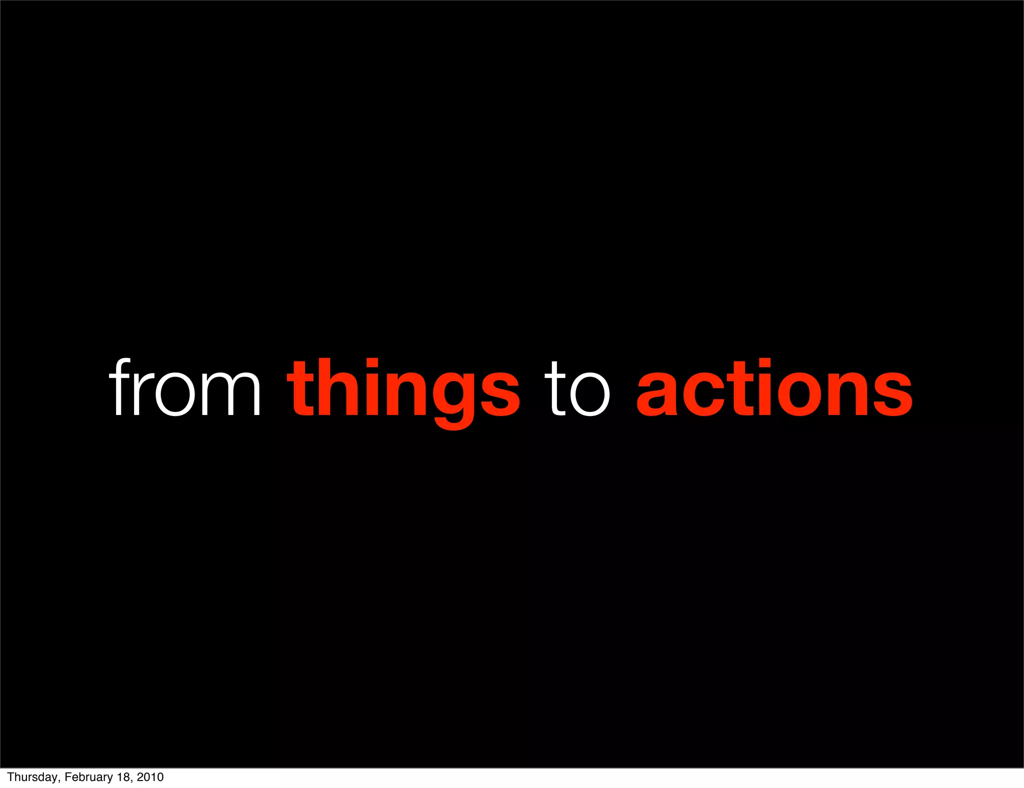 from things to actions



Thursday, February 18, 2010
 