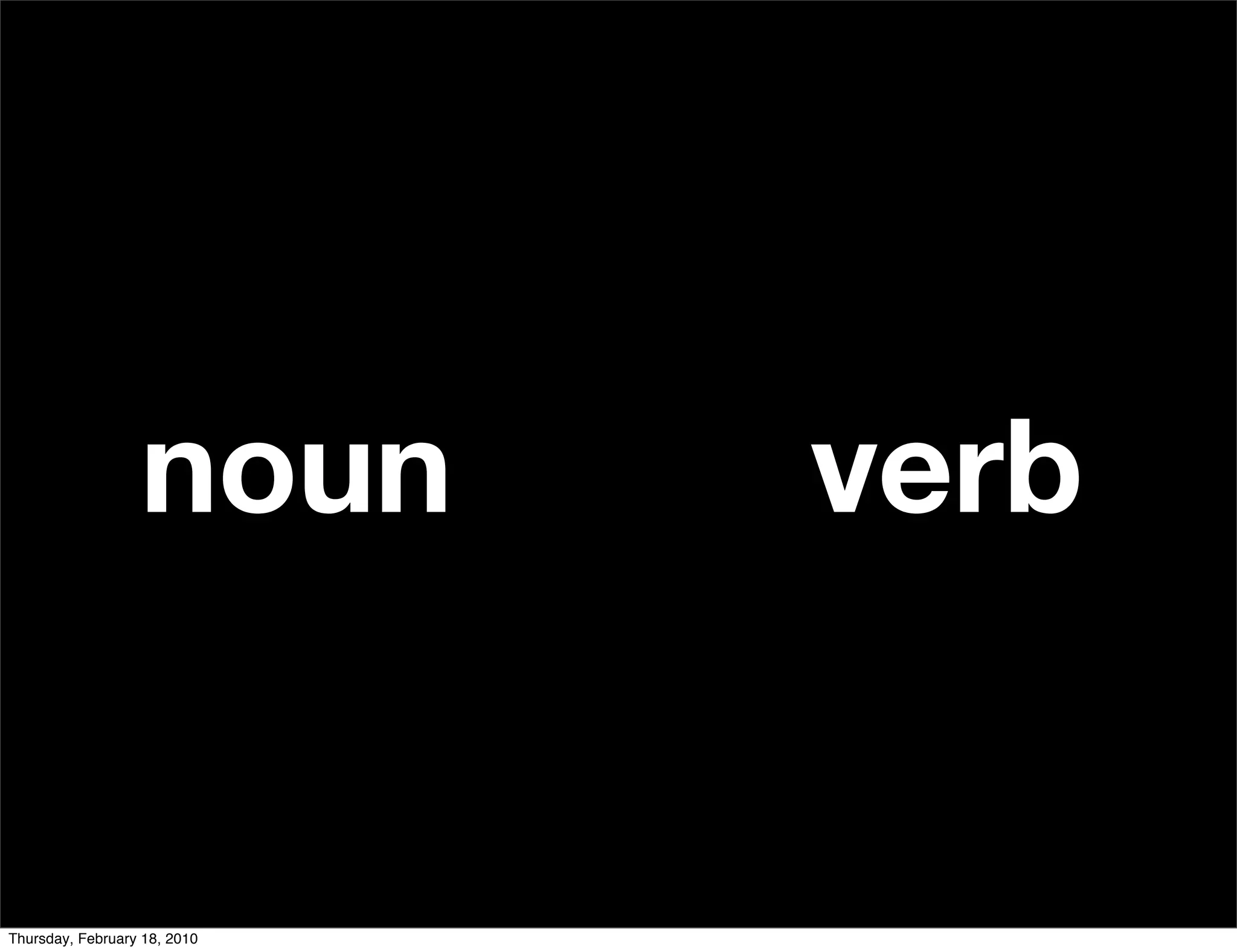 noun        verb


Thursday, February 18, 2010
 