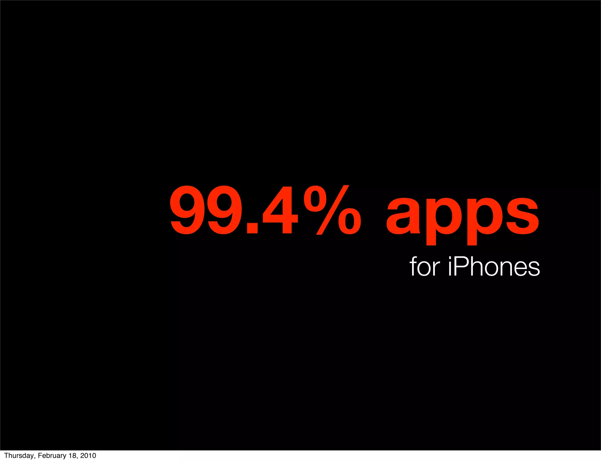 99.4% apps
                                    for iPhones




Thursday, February 18, 2010
 