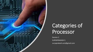 Categories of
Processor
Session 2
SURYAPRAKASH S
suryaprakash.vsm@gmail.com
 