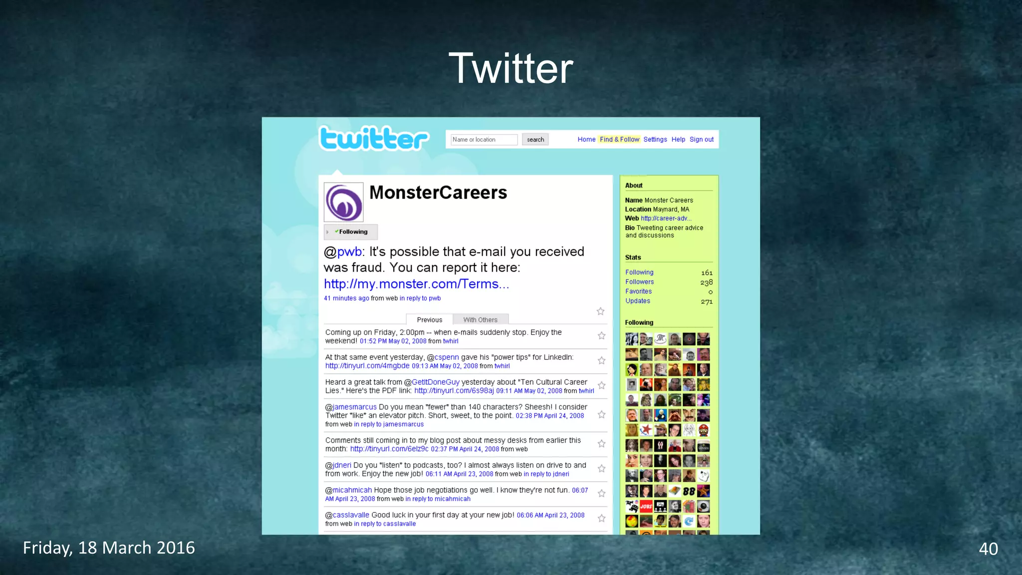 Twitter
Friday, 18 March 2016 40
 