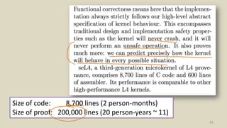43
Size of code: 8,700 lines (2 person-months)
Size of proof: 200,000 lines (20 person-years ~ 11)
 