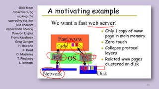 49
Slide from
Exokernels (or,
making the
operating system
just another
application library)
Dawson Engler
Frans Kaashoek
Greg Ganger
H. Briceño
R. Hunt
D. Mazières
T. Pinckney
J. Jannotti
 