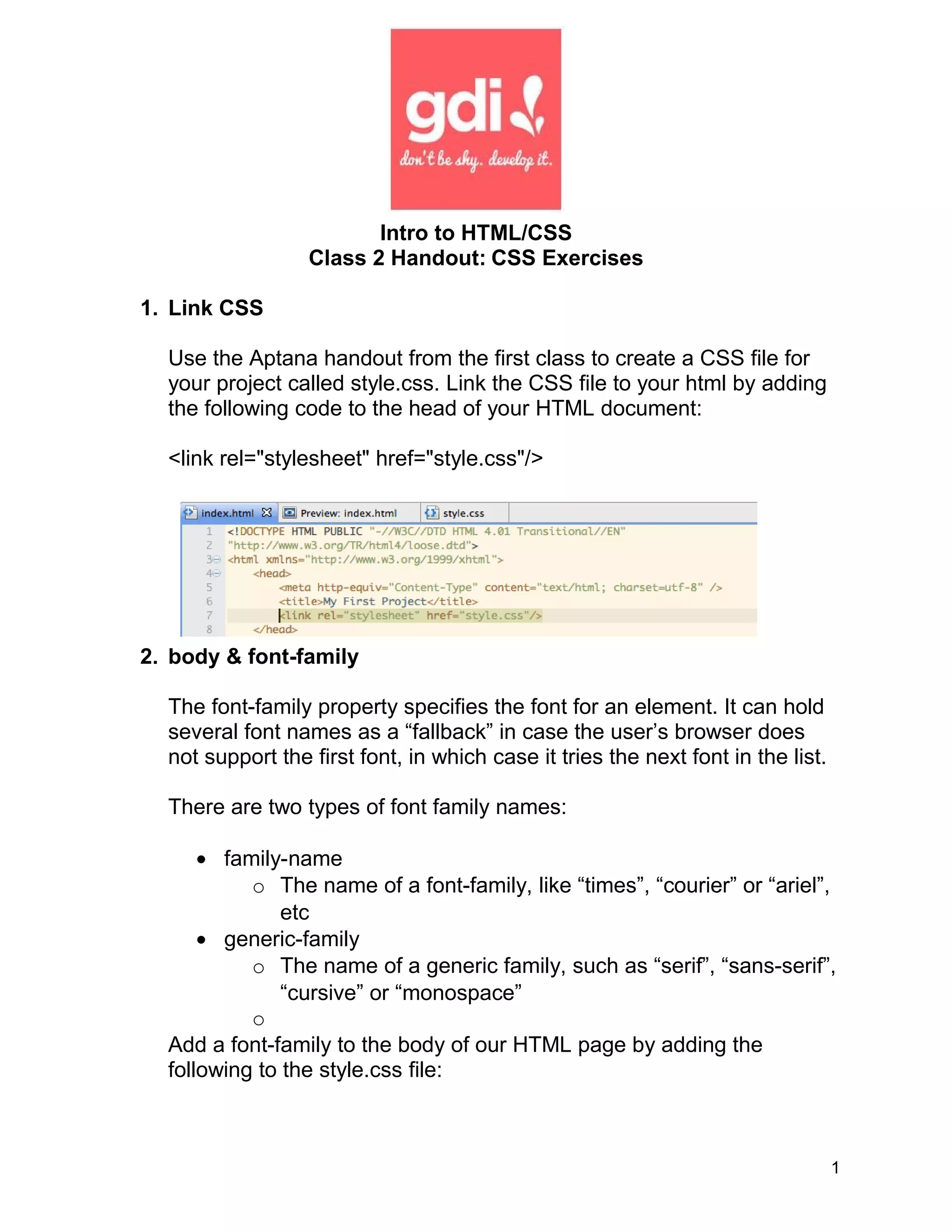 Class 2 handout css exercises (2) | DOC | Web Design and HTML | Internet