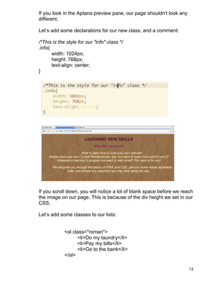 Class 2 handout css exercises (2) | DOC | Web Design and HTML | Internet