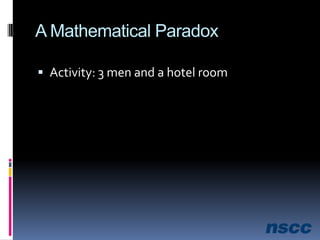 A Mathematical Paradox Activity: 3 men and a hotel room