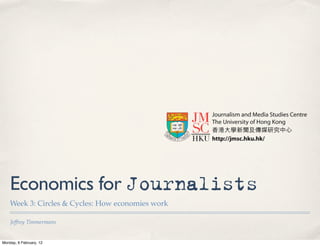 Economics for Journalists
    Week 3: Circles & Cycles: How economies work

    Jeffrey Timmermans


Monday, 6 February, 12
 
