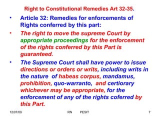Right To Constitutional Remedies For Enforcement Of Fundamental Rights