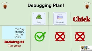 Debugging Plan!
Backdrop #1
Title page
Chick
 