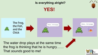 Is everything alright?
YES!
The water drop plays at the same time
the frog is thinking that he is hungry……
That sounds good to me!
 