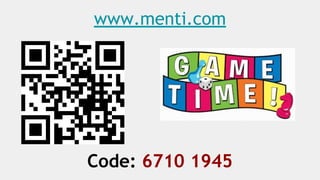 www.menti.com
Code: 6710 1945
 
