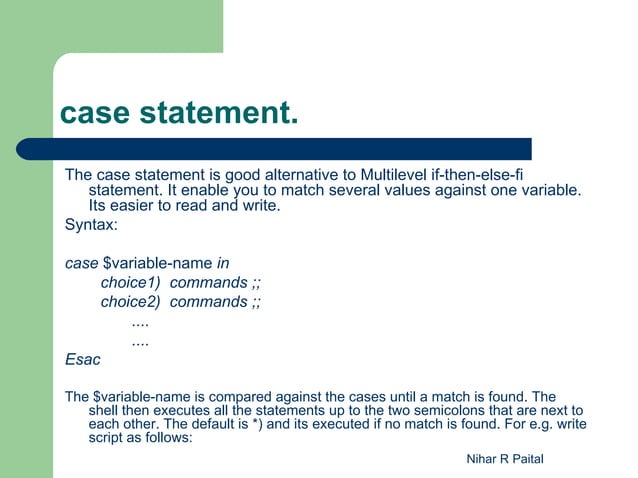 UNIX - Class3 - Programming Constructs | PPS | Operating Systems ...