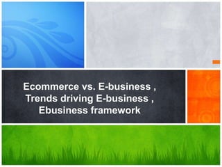 Ecommerce vs. E-business ,
Trends driving E-business ,
Ebusiness framework
 