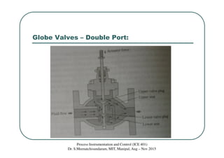 Globe Valves – Double Port:
Process Instrumentation and Control (ICE 401)
Dr. S.Meenatchisundaram, MIT, Manipal, Aug – Nov 2015
 