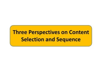 Three Perspectives on Content
Selection and Sequence
 
