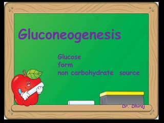 Gluconeogenesis
Glucose
form
non carbohydrate source
Dr. Dhiraj
 
