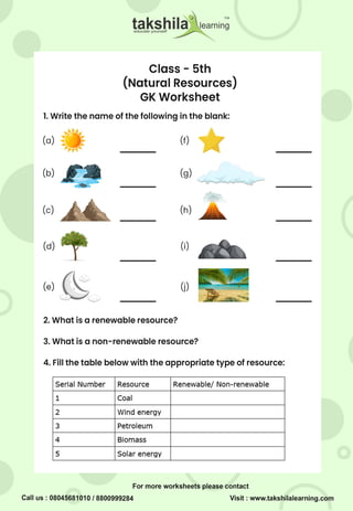 general knowledge questions for kids natural resources class 5 wo