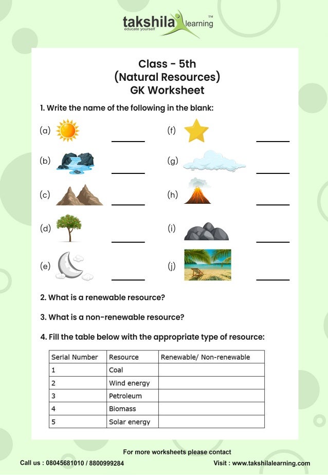general knowledge questions for kids natural resources class 5 wo