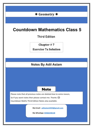  𝐆𝐞𝐨𝐦𝐞𝐭𝐫𝐲 
Countdown Mathematics Class 5
Third Edition
𝐂𝐡𝐚𝐩𝐭𝐞𝐫 # 𝟕
𝐄𝐱𝐞𝐫𝐜𝐢𝐬𝐞 𝟕𝐚 𝐒𝐨𝐥𝐮𝐭𝐢𝐨𝐧
 