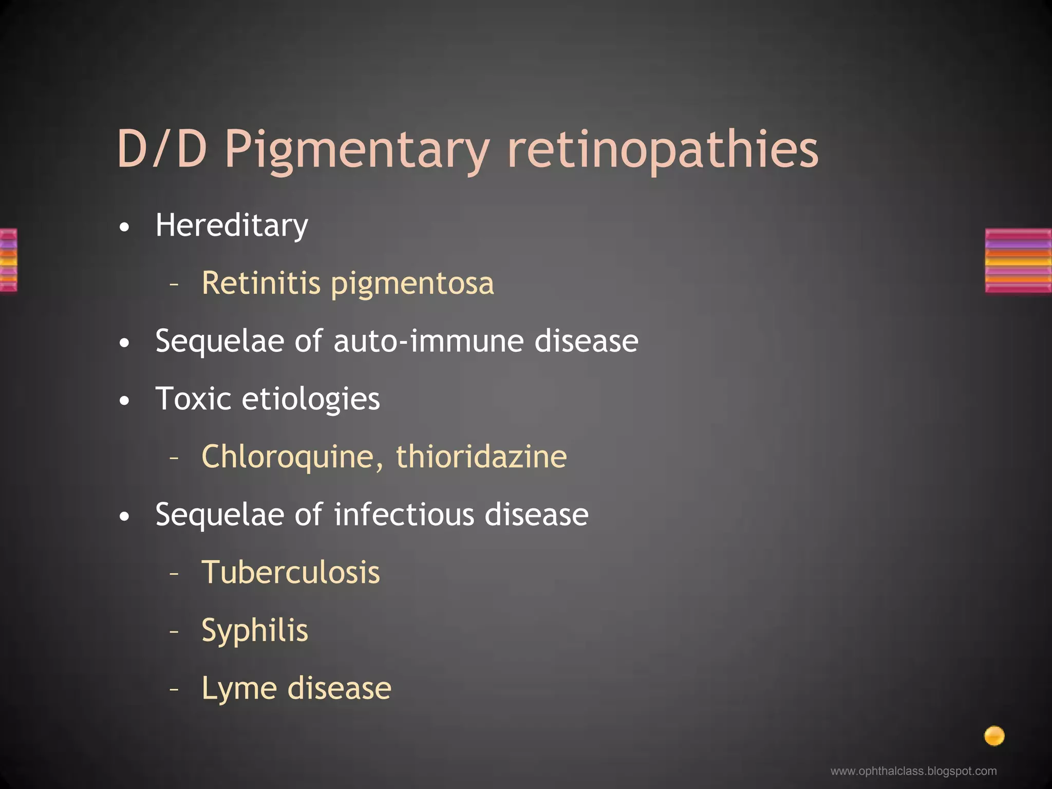 Peripapillary atrophyAreas of RPE atrophy with underlying large choroidal vessels visible 