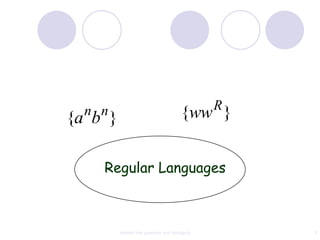 n n                                         R
{a b }                                {ww }


    Regular Languages



         context free grammar and ambiguity       2
 