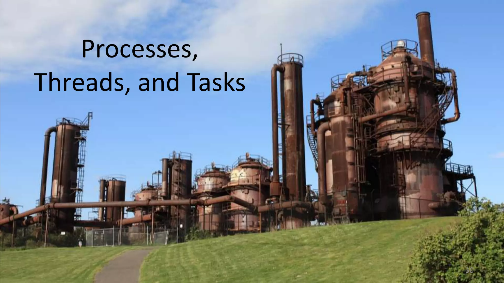 Processes,
Threads, and Tasks
30
 
