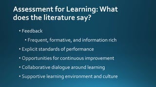 Assessment for Learning:What
does the literature say?
 