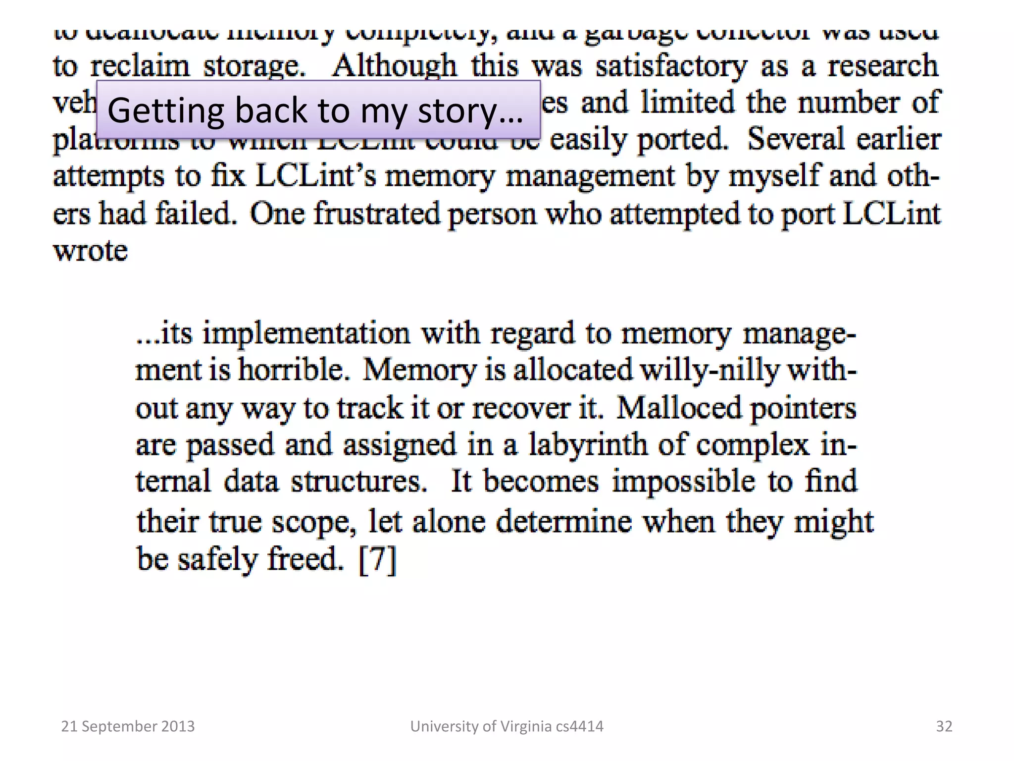 21 September 2013 University of Virginia cs4414 32
Getting back to my story…
 