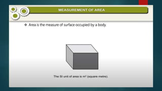  Area is the measure of surface occupied by a body.
 