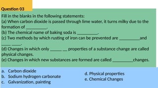class VII CHAPTER -5 Physical and Chemical Changes question Answer | PPTX