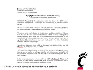 To Do: Use your corrected release for your portfolio 