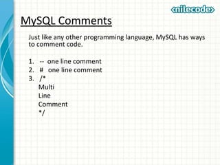 Comment Block For A Code Development In Sql Class 8 - Database Programming | PPTX