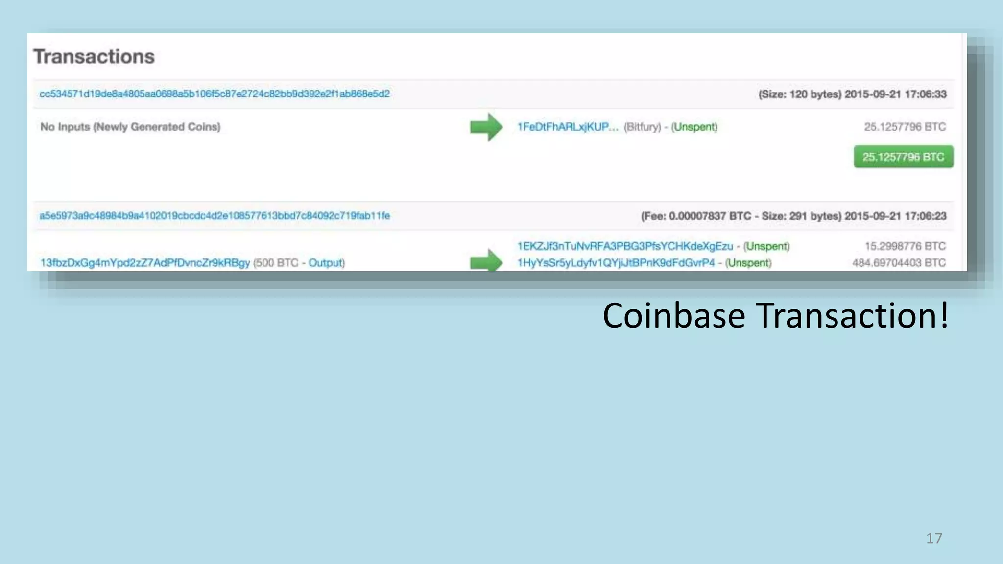 17
Coinbase Transaction!
 