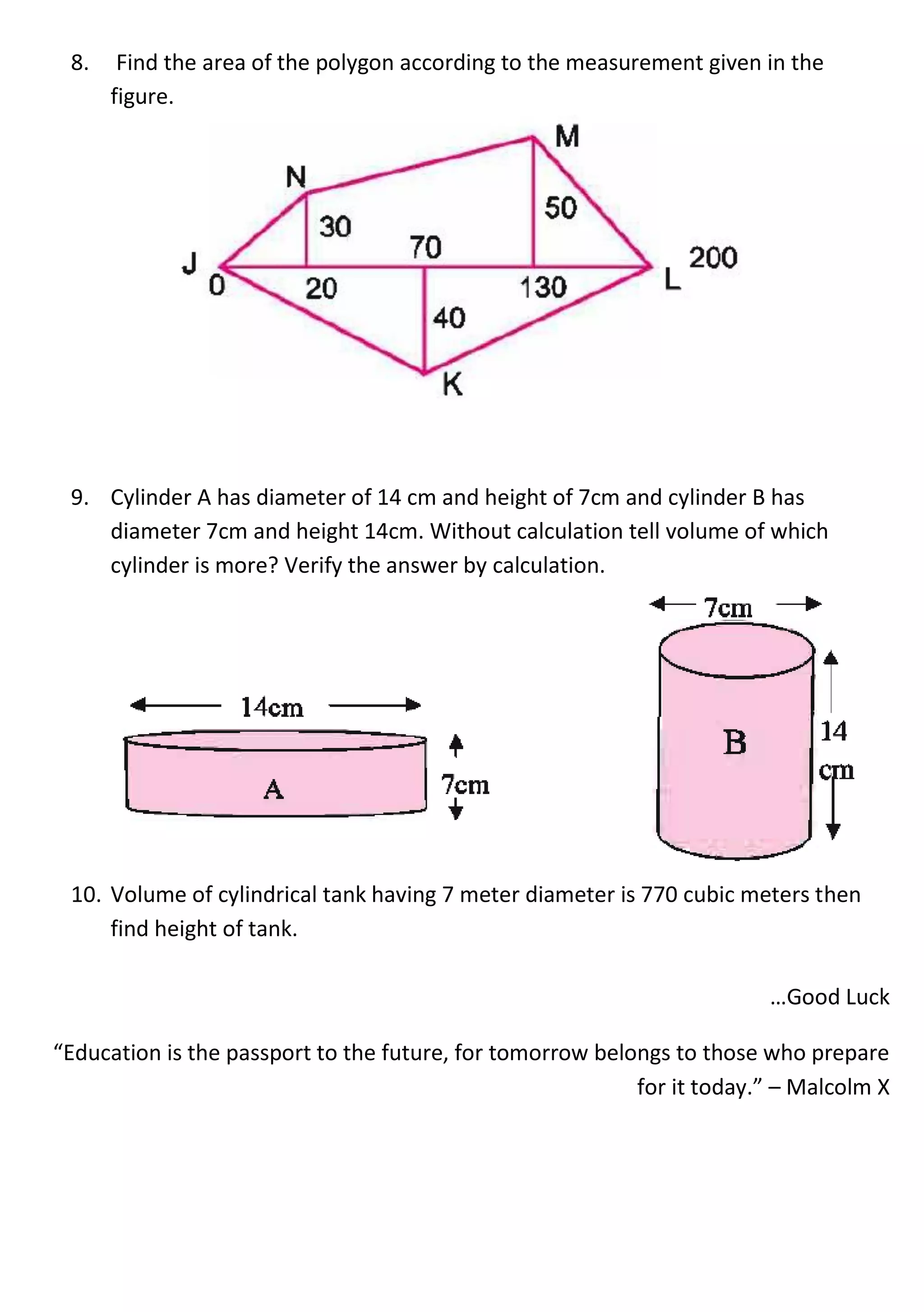 Mathematics Class 8 Paper