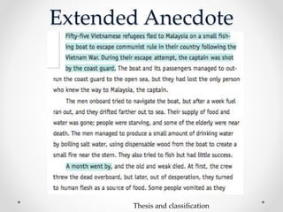 Extended Anecdote
Thesis and classification
 