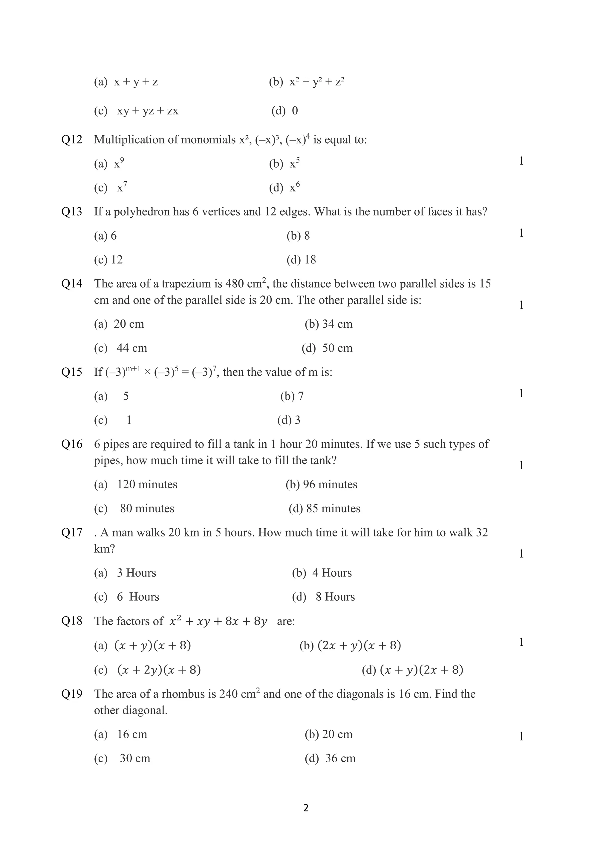 Class 8 Sample Paper SA 2 Maths database | PDF