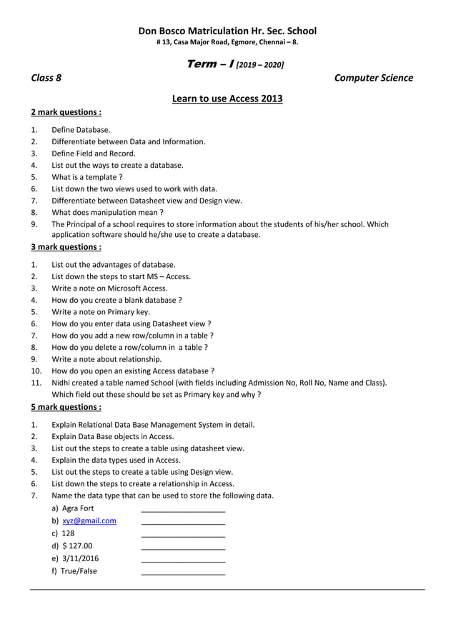 Computer Science Class - 8 Term - 1 2019_20 | PDF