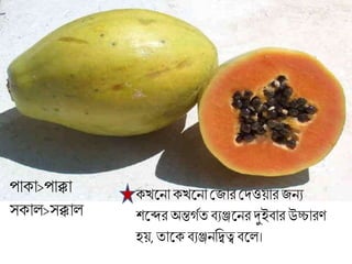 পাক্া>পাক্কা
সক্াে>সক্কাে
ক্খলনা ক্খলনা মজার মদওয়ারজনয
শলের অন্ত্গতত িযঞ্জলনরদুইিার উচ্চারণ
হয়, তালক্িযঞ্জনব্রিত্বিলে।
 