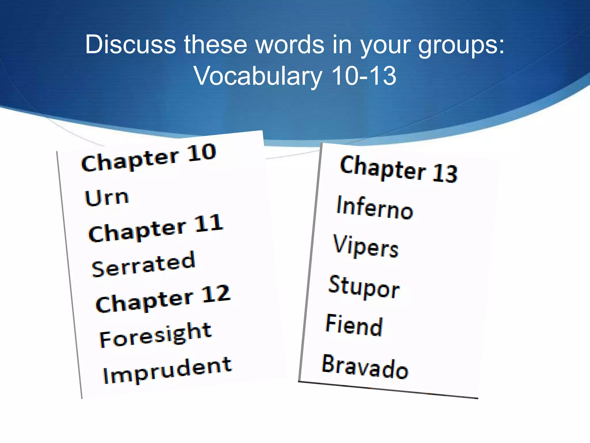 Discuss these words in your groups:
Vocabulary 10-13
 