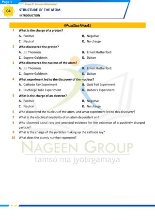 Class 9 Science Chapter Wise Topic Wise Notes Chapter 4 Structure of ...