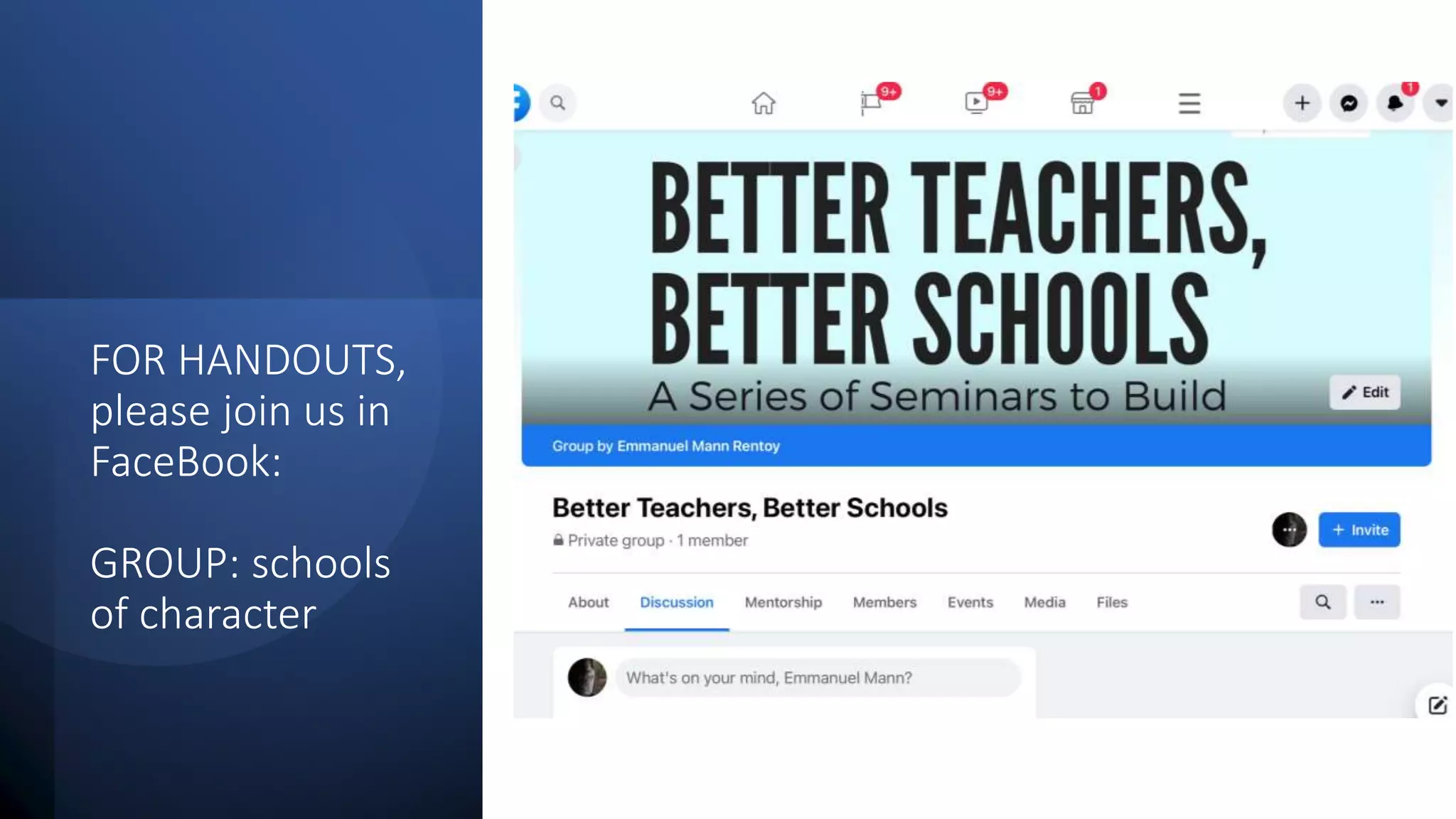 FOR HANDOUTS,
please join us in
FaceBook:
GROUP: schools
of character
 