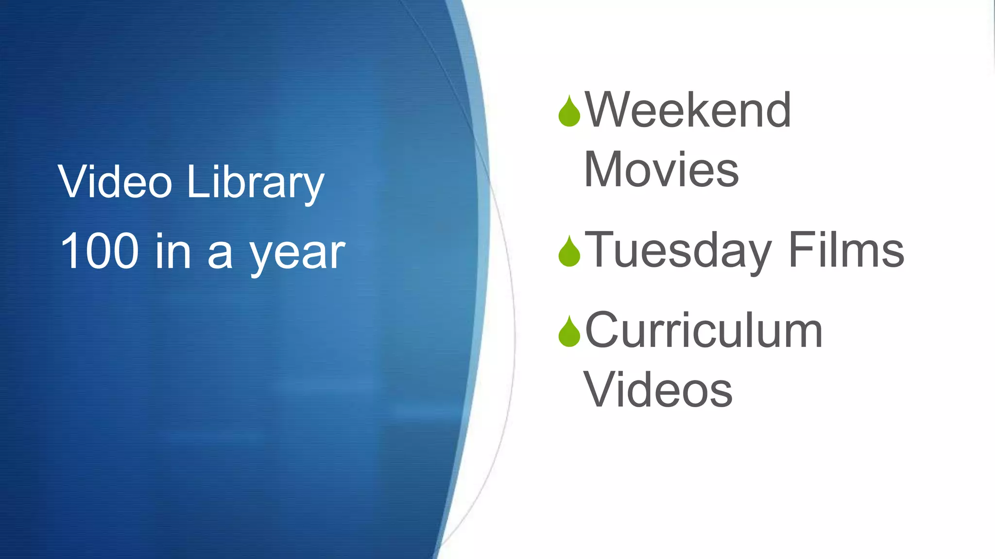 Video Library
SWeekend
Movies
STuesday Films
SCurriculum
Videos
100 in a year
 